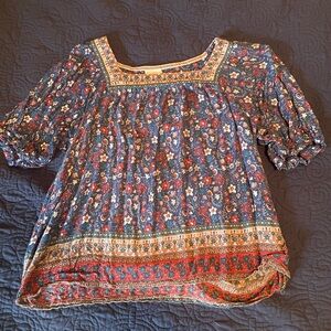 Knox Rose Blue and Red Floral Blouse